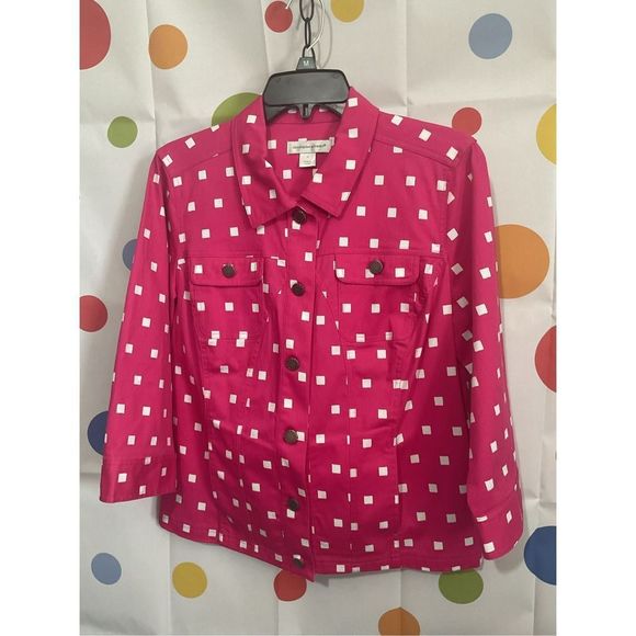 NEW Christopher & Banks Hot Pink & White Jacket Lightweight Size Medium 🌸🍒 - Picture 10 of 10